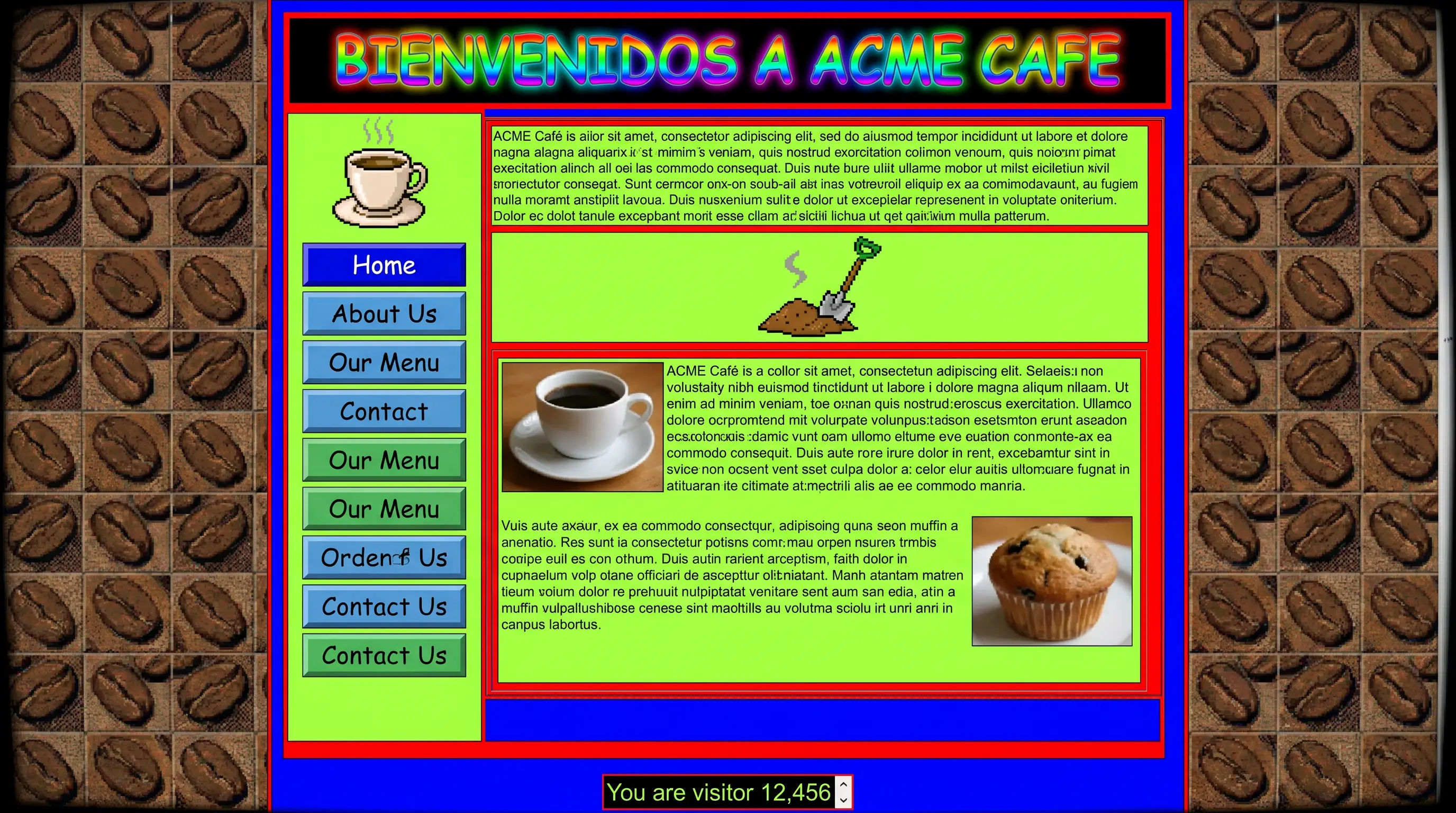 Sitio web viejo y anticuado de ACME Café (antes)