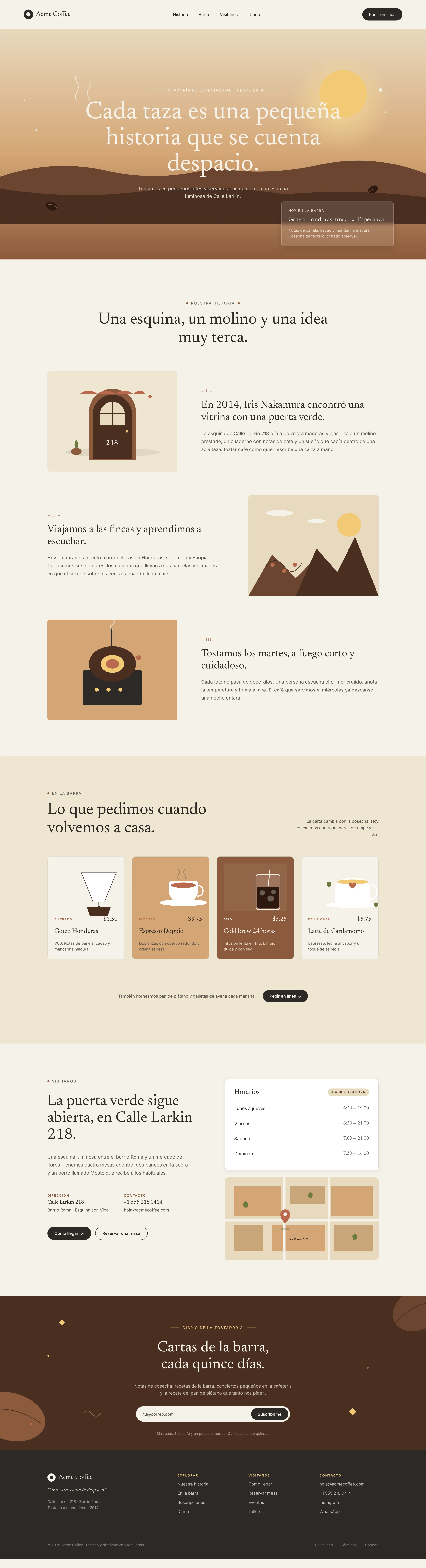 Sitio web de ACME Café en David, Chiriquí, hecho por Zelta