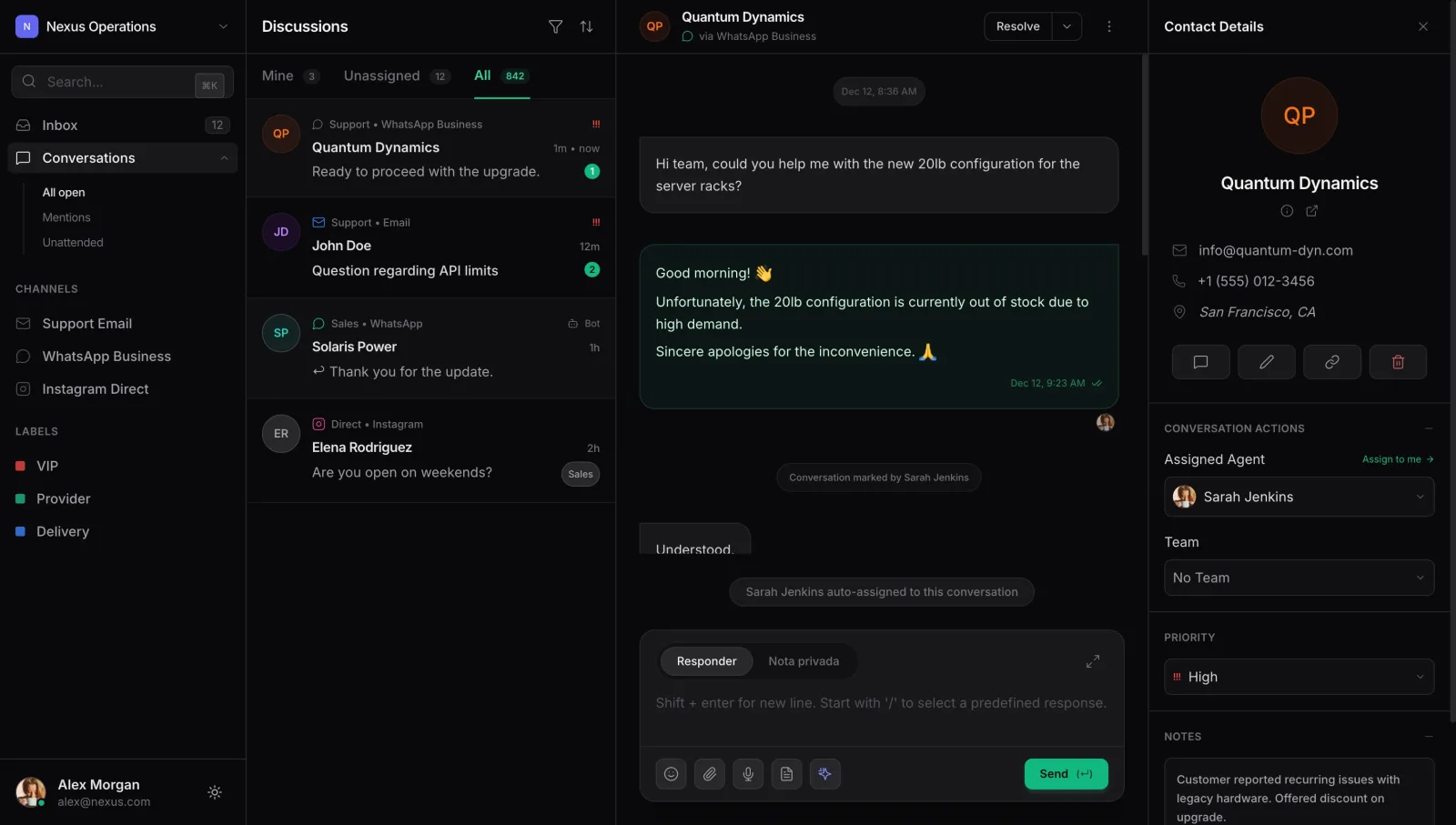Zelta Chat — vista previa del panel de mensajes unificados