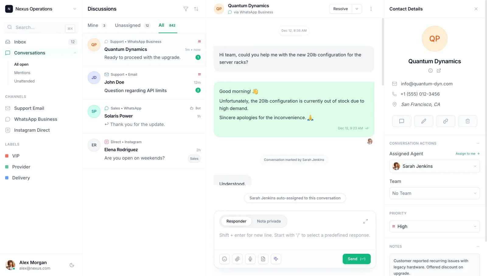 Zelta Chat — vista previa del panel de mensajes unificados